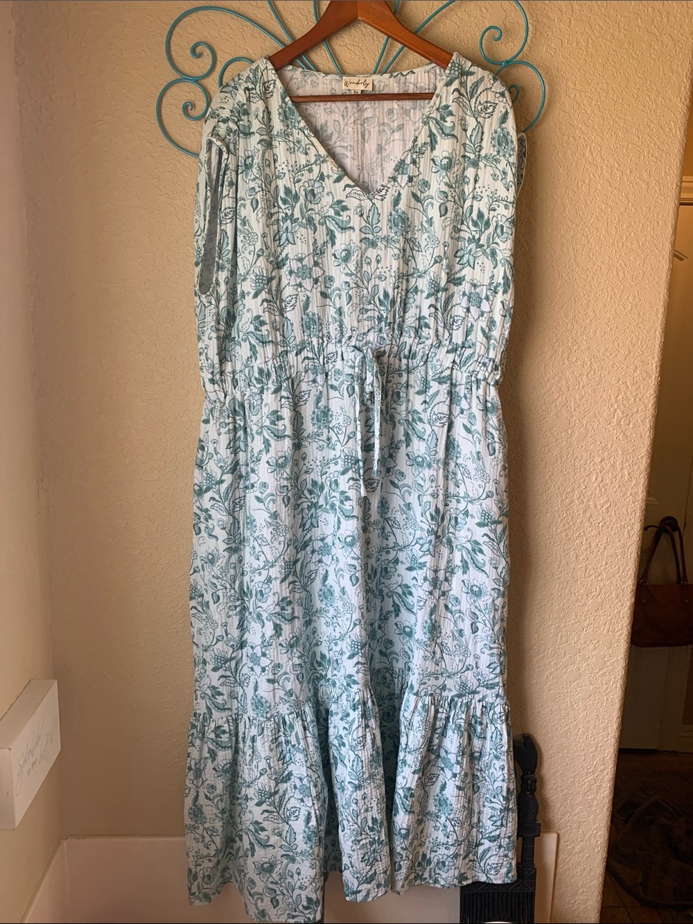 Wonderly Teal Floral V-Neck Tiered Maxi Dress